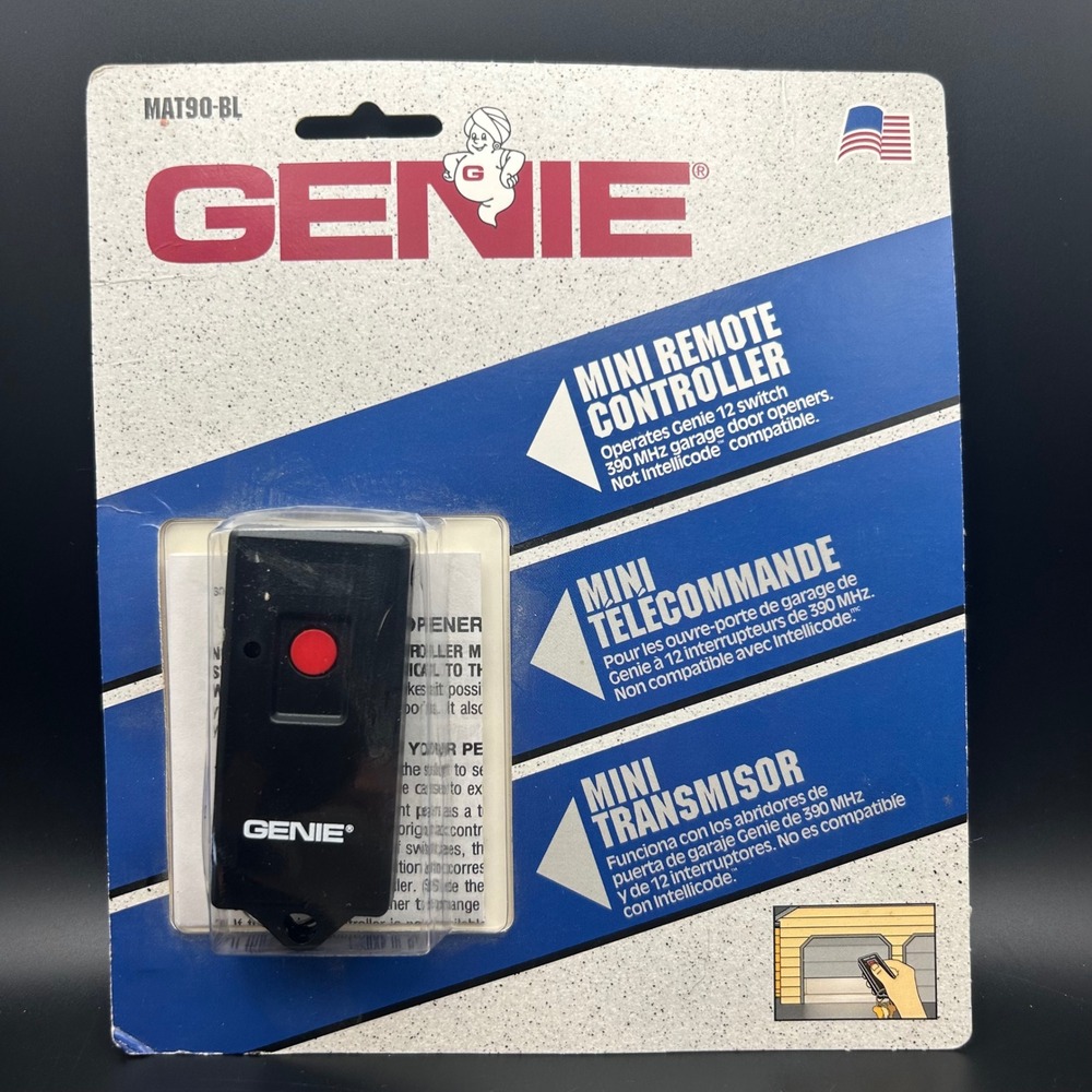 Genie MAT90-BL Mini Garage Door Remote 390MHz 12-Switch Dip Switch Vintage 1995